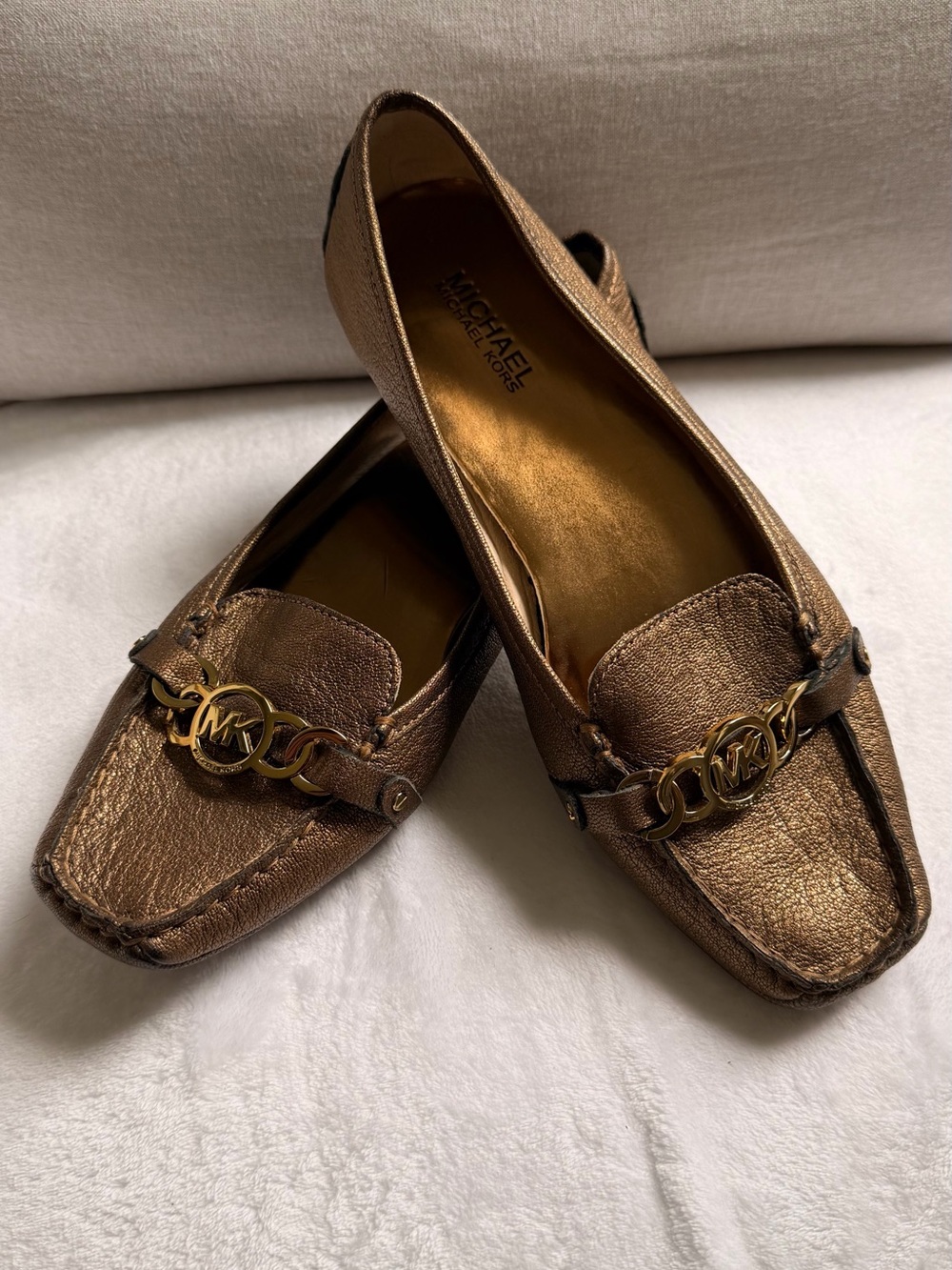 MICHAEL Michael Kors Bronze Metallic Leather Loafers